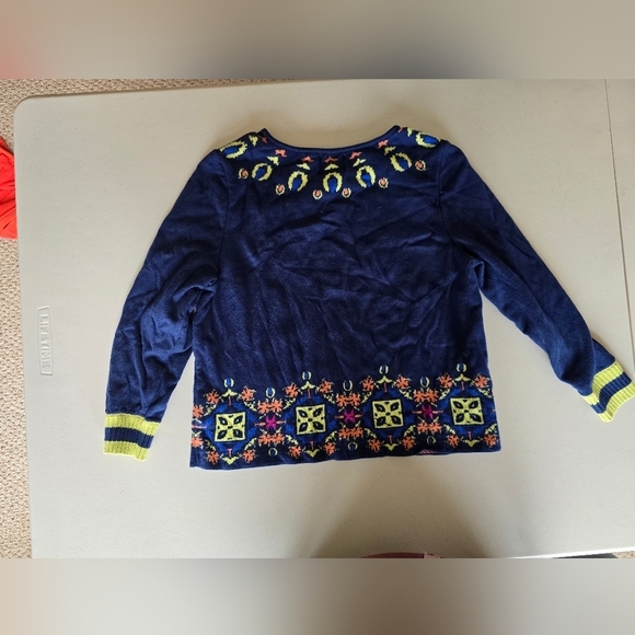 Anthropologie HWR Monogram Floral Intarsia Blue Sweater Women's Sz S. - Picture 8 of 8